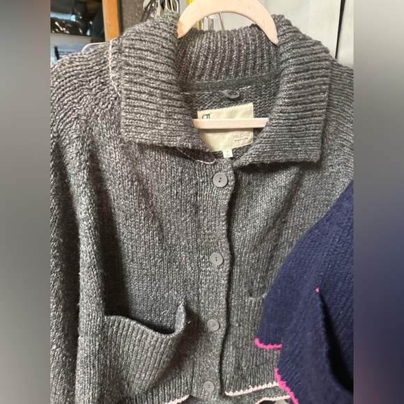 Pilcro Anthropologie Jesse Icon Cardigan Sweater- Grey French Bulldog - Picture 7 of 7